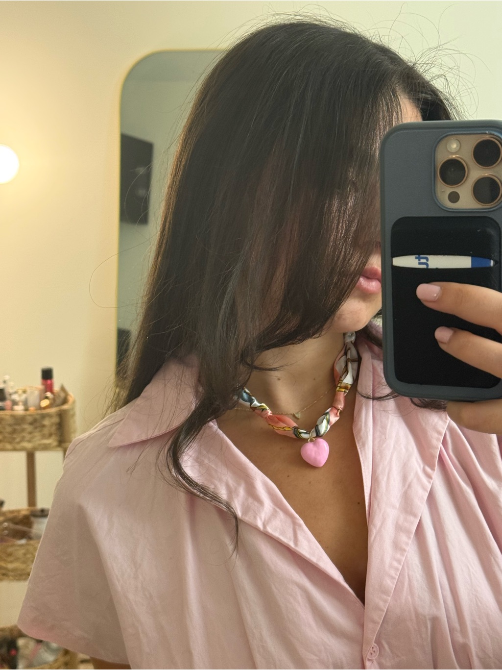 Colorful Chain Necklace With Pink Heart Pendant